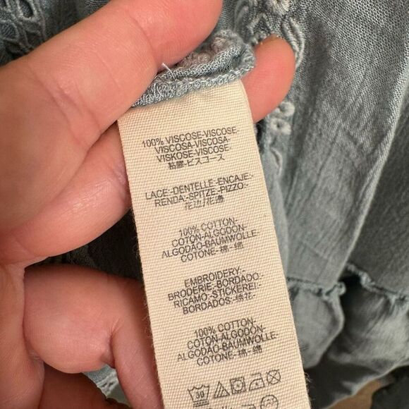 Free People Kiss Kiss Light Teal Boho Tunic Flowy Eyelet Dress Large - Picture 7 of 10